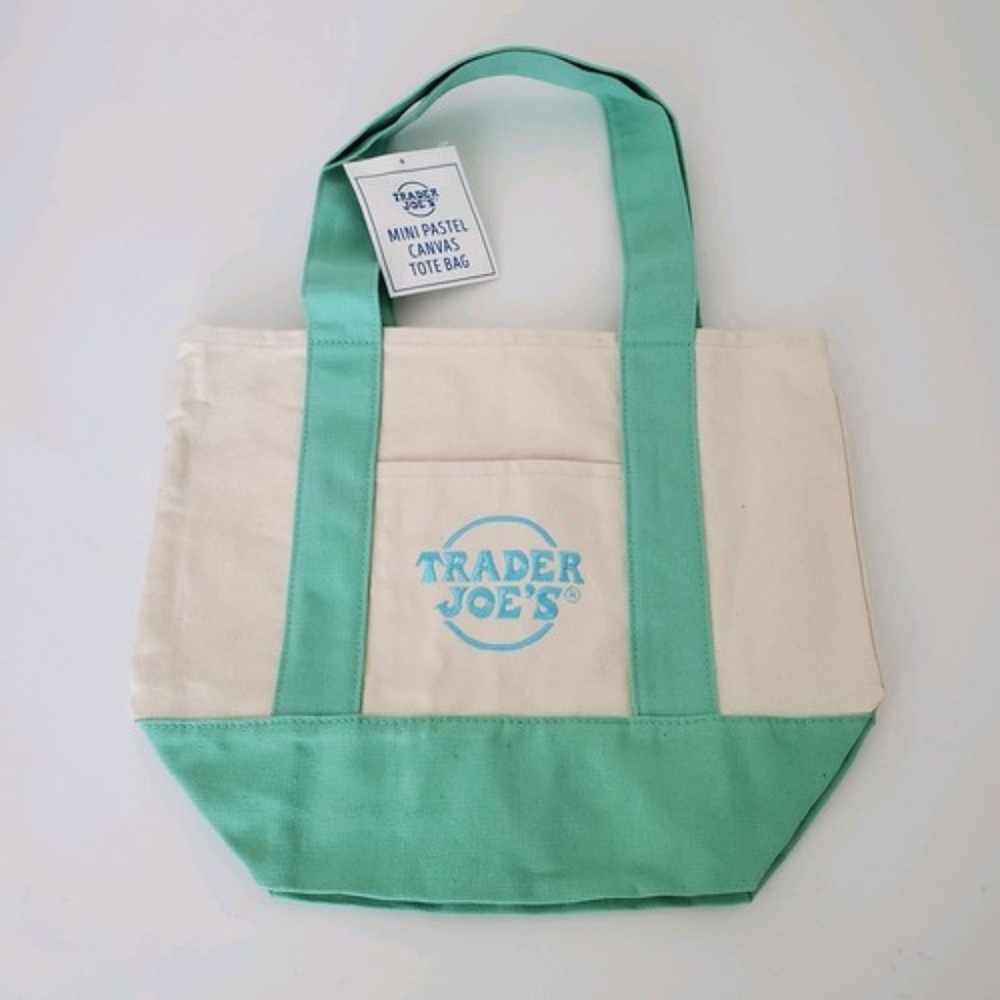 NWT Trader Joe’s Mini Pastel Green Canvas Tote Bag 2026